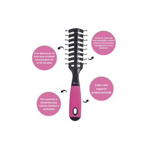 Escova Ricca Vent Black &amp; Pink - Ricca
